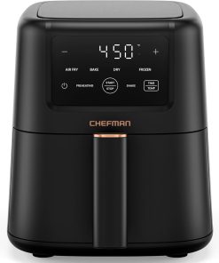 Chefman Compact Air Fryer 3.5 QT - Slim Design Fits Small Kitchens. 4-in-1 Air Fry. Bake. Dehydrate. Frozen. 450??F Max Temp. Narrow Footprint Saves Counter Space. Nonstick Ceramic. Dishwasher-Safe