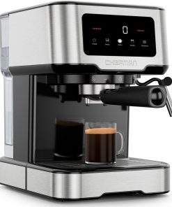 Chefman CraftBrew Espresso Machine. 15-Bar Pump Digital Espresso Maker w/Steam Wand for Latte & Cappuccino. Compact Espresso Coffee Machine w/ 1.5L Removable Water Reservoir - Stainless Steel