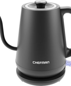 Chefman Gooseneck Electric Kettle. 0.8L Pour Over Tea Kettle for Coffee and Tea. One-Touch Operation. Boil-Dry Protection. Auto Shut-Off. Ultra-Fast Hot Water Boiler ?C Black