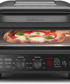 CHEFMAN Indoor Pizza Oven - Makes 12 Inch Pizzas in Minutes. Heats up to 800??F - Countertop Electric Pizza Maker with 5 Touchscreen Presets. Pizza Stone and Peel Included - Stainless Black