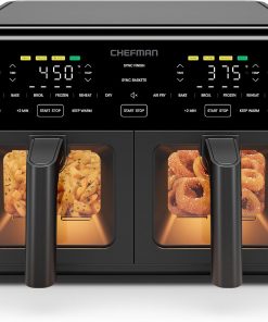 Chefman Dual Air Fryer Oven with DC Motor. 9 Qt. Double Basket Air Fryer with 450??F Max Temp for Meals in Minutes. Bake. Broil. Dehydrate. Reheat for Extra-Crispy Chicken. Fries. and More - Black