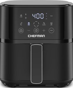 Chefman Air Fryer ?C 4 QT Compact Airfryer for Quick & Easy Meals in Minutes. Features Hi-Fry Technology for Extra Crisp. Touchscreen Controls with 4 Presets. Nonstick & Dishwasher Safe Basket - Black