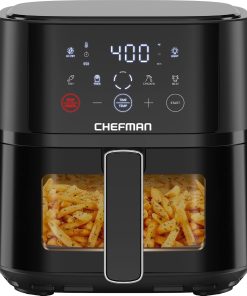 Chefman Air Fryer ?C 4 QT Compact Airfryer for Quick & Easy Meals. Features Hi-Fry Technology for Extra Crisp. Easy-View Window. Touch Controls with 4 Presets. Nonstick & Dishwasher Safe Basket - Black