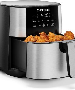 Chefman Air Fryer 8 Qt | TurboFry? 4-in-1 with 450??F Hi-Fry Option for Crispier Results | Bake. Dehydrate. Frozen | XL Nonstick Dishwasher-Safe Basket | Stainless Steel
