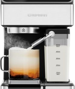 Chefman Caf??Master Pro Espresso Machine. Brew Single or Double Shots. Coffee Maker with Built-In Milk Frother for Cappuccino & Latte. XL 1.8 Liter Removable Water Reservoir - Stainless Steel