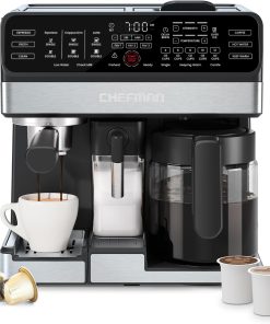 Chefman Coffee Maker Espresso Machine Combo. 8-in-1 Coffee Station with Automatic Milk Frother for Lattes. Cappuccinos. Macchiatos. 20-Bar Pump. 12-Cup Carafe & 3L Water Tank - Black