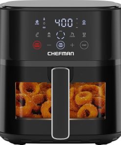 Chefman Air Fryer ?C 6 QT Compact Airfryer for Quick & Easy Meals. Features Hi-Fry Technology for Extra Crisp. Easy-View Window. Touch Controls with 4 Presets. Nonstick & Dishwasher Safe Basket - Black