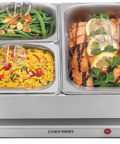 Chefman Electric Buffet Server + Warming Tray w/Adjustable Temperature & 3 Chafing Dishes. Hot Plate Perfect for Holidays. Catering. Parties. Events & Home Dinners. 14 x 14 Surface. Stainless Steel