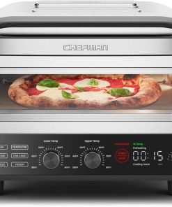 CHEFMAN Indoor Pizza Oven - Makes 12 Inch Pizzas in Minutes. Heats up to 800??F - Countertop Electric Pizza Maker with 5 Touchscreen Presets. Pizza Stone and Peel Included - Stainless Steel