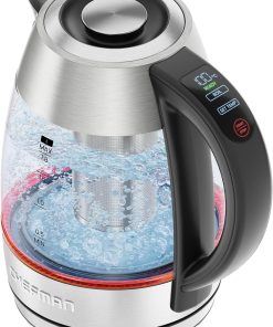 CHEFMAN Lightning High-Powered Electric Kettle. 1.8L 1750W. Rapid Boil 2 Cups in 2 Minutes. BPA Free Cordless Tea Kettle with Digital Temperature Control and 1-Hour Keep Hot ?C Stainless Steel