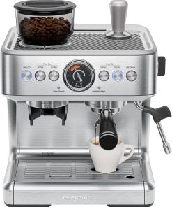 Chefman Crema Supreme 15 Bar Espresso Machine with Milk Frother. Barista Steam Wand. Professional Coffee Maker with Coffee Grinder. 30 Grind Settings. 3L Removable Water Tank - Stainless Steel