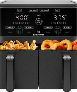 Chefman 6 Quart Dual Basket Air Fryer - Digital Touchscreen. Smart Sync Finish. Hi-Fry. Auto Shutoff. 2 Independent 3QT Nonstick Dishwasher-Safe Frying Baskets - Digital Double Air Fryer - Black