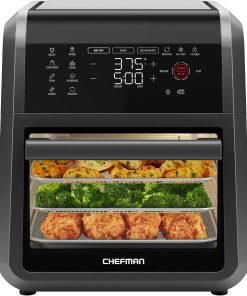 Chefman 12-Quart 5-in-1 Air Fryer Oven with Digital Timer. Touchscreen. and 12 Presets - Family Size Countertop Convection Oven. Dishwasher-Safe Parts
